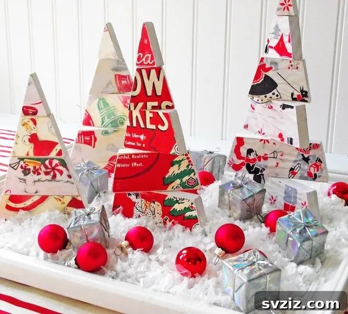 Wooden Holiday Magic: 21 Craft Ideas 11 DIY Christmas tree centerpiece using Mod Podge and wooden cutouts