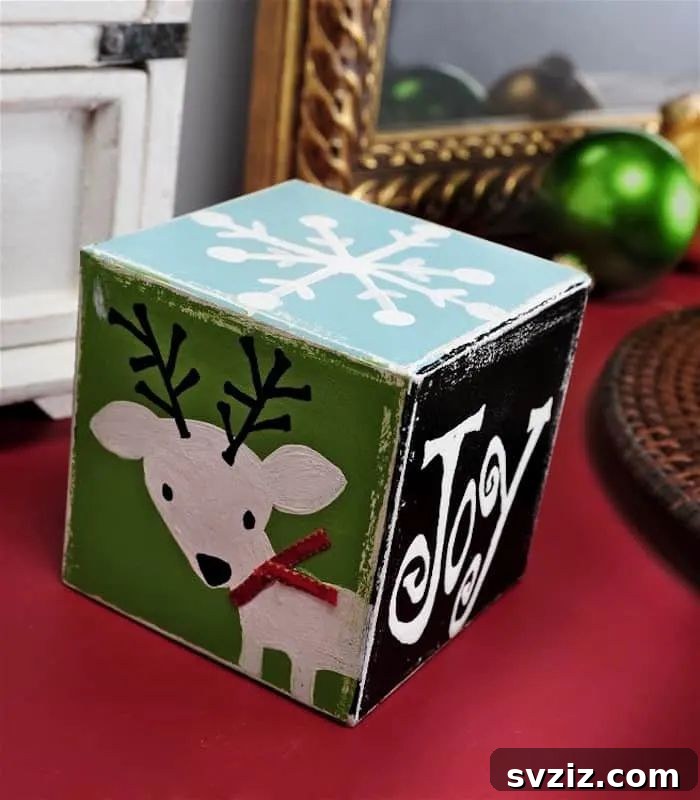 Wooden Holiday Magic: 21 Craft Ideas 13 Vintage-inspired painted Christmas block for versatile holiday decor