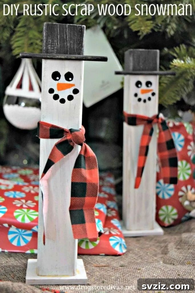 Wooden Holiday Magic: 21 Craft Ideas 6 Charming rustic snowman made from scrap wood for winter decor