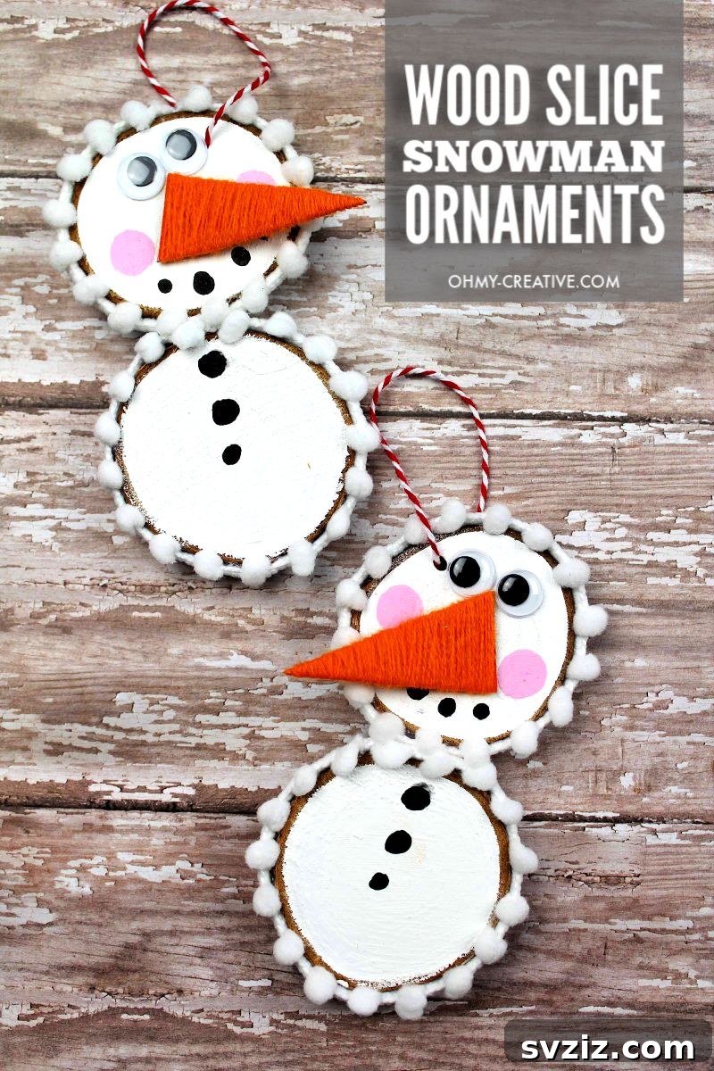 Wooden Holiday Magic: 21 Craft Ideas 9 Delightful wood slice snowman ornament with googly eyes, perfect for kids' crafts