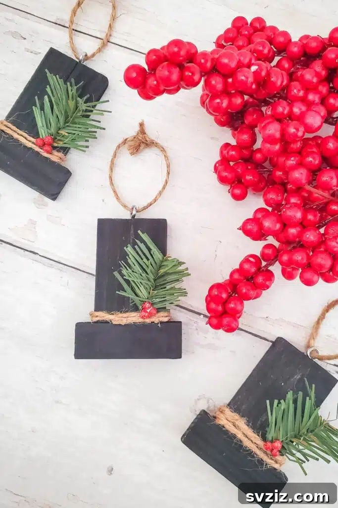 Charming wooden snowman ornaments for a rustic winter feel.