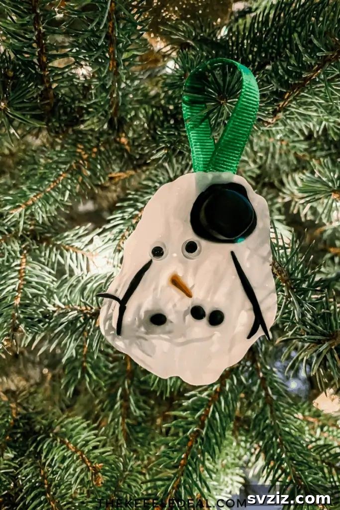 Whimsical melted snowman ornaments, a fun craft for kids.