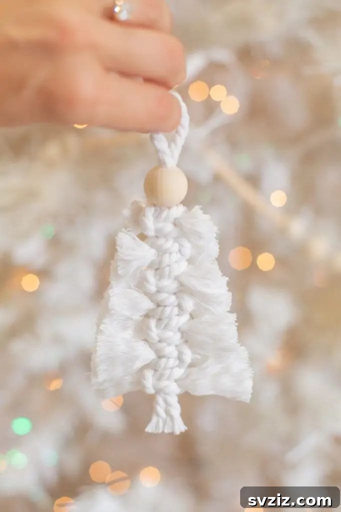 Boho-chic macramé Christmas ornaments, adding texture and style.