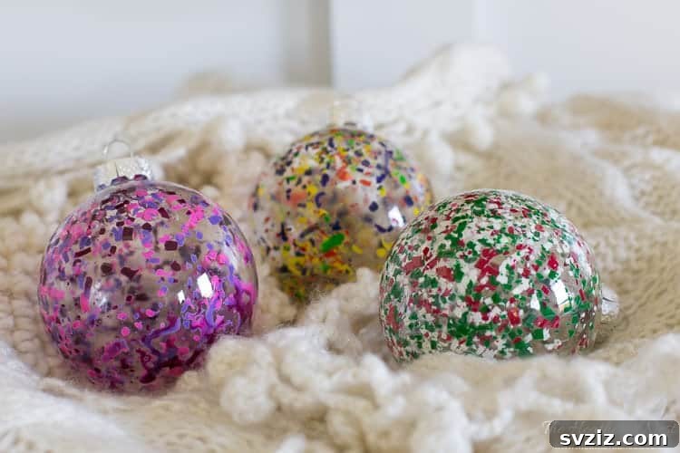 Colorful DIY melted crayon ornaments, a creative project.