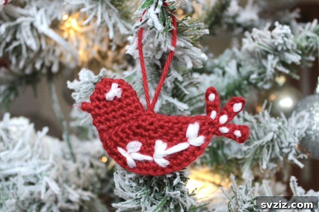 Delicate crochet bird ornaments, adding a natural touch.