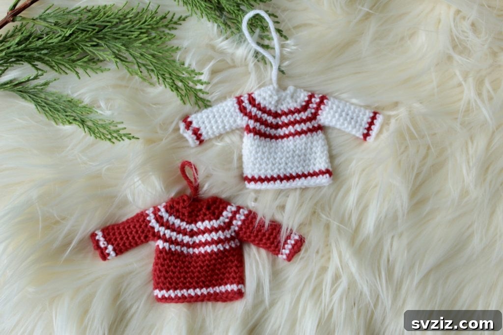 Cute Christmas crochet mini jumper ornaments.