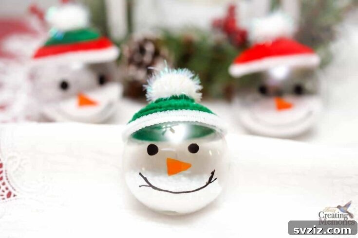 Joyful snowman ornaments brightening the Christmas tree.