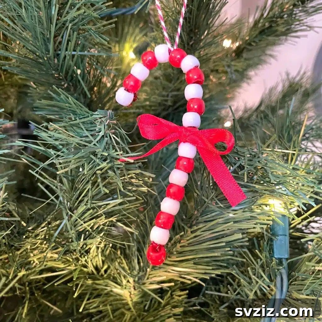 Classic easy bead candy cane ornaments in red and white.