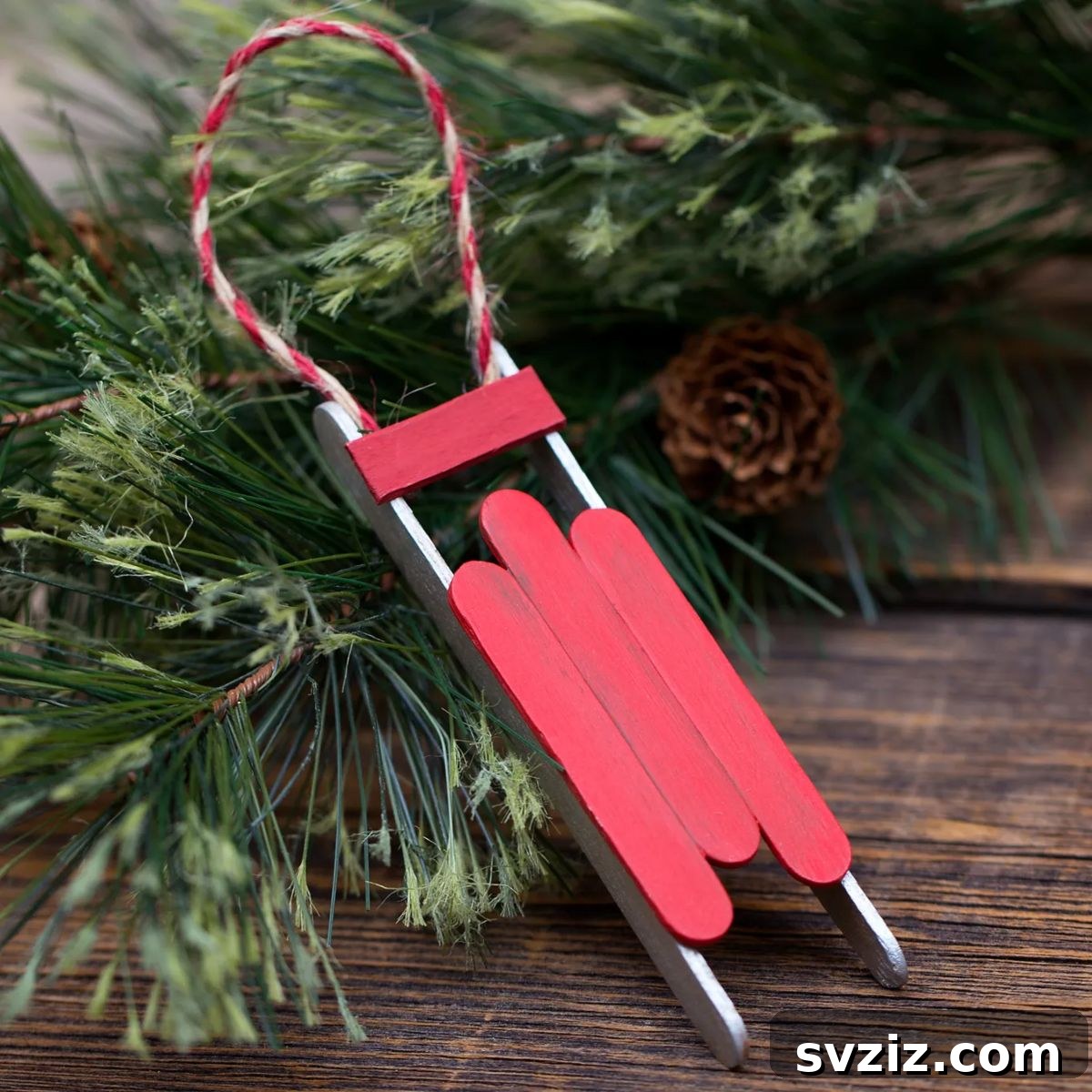 Charming wooden sled ornaments, evoking winter nostalgia.