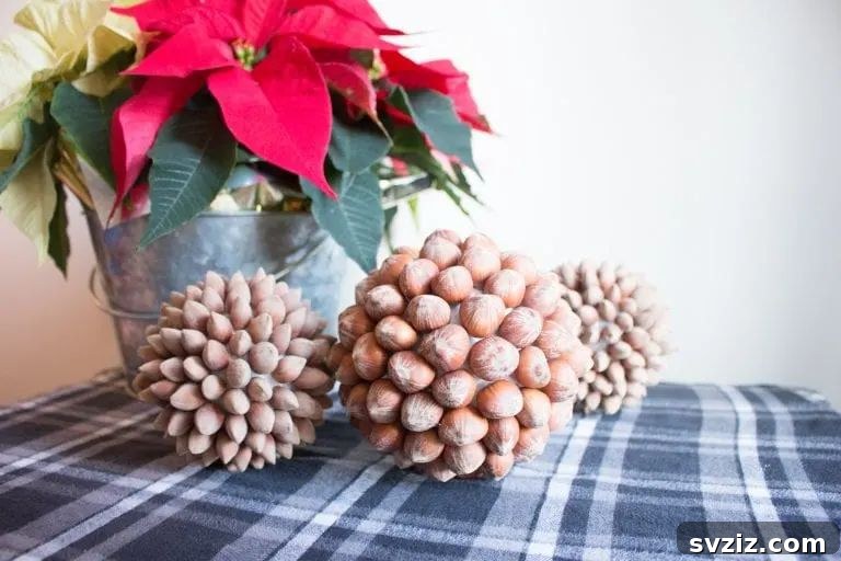 31 Festive DIYs to Deck Your Living Room This Christmas 19 Eco-friendly decorative hazelnut ball ornaments, perfect for a natural Christmas tree.