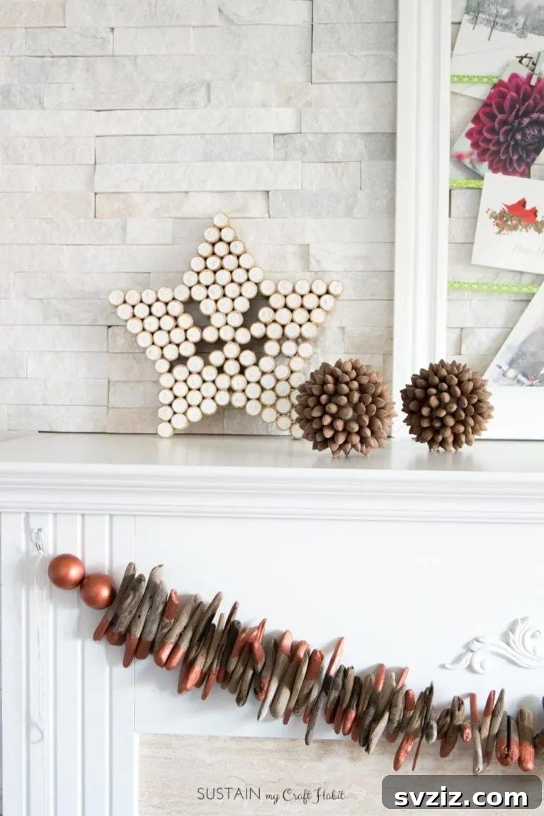 31 Festive DIYs to Deck Your Living Room This Christmas 22 Chic copper-dipped driftwood garland, a modern and unique holiday mantel decoration.