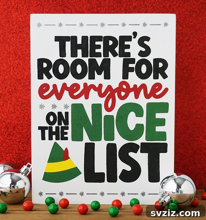 31 Festive DIYs to Deck Your Living Room This Christmas 26 Playful 'Nice List' elf quote Christmas sign, adding humor and festive cheer to holiday decor.
