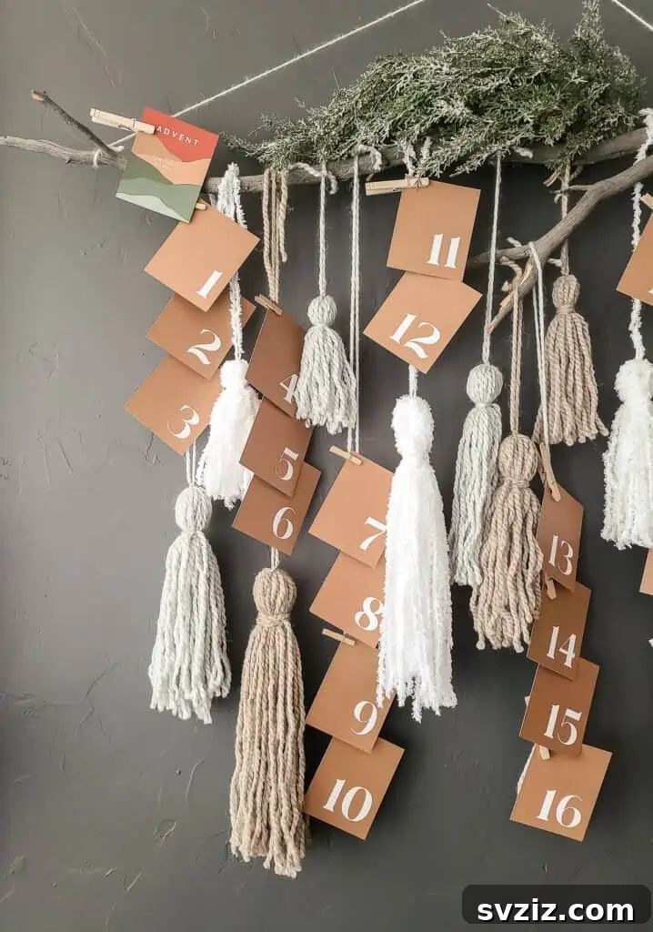 31 Festive DIYs to Deck Your Living Room This Christmas 7 Trendy boho advent calendar, a unique and interactive Christmas decoration.