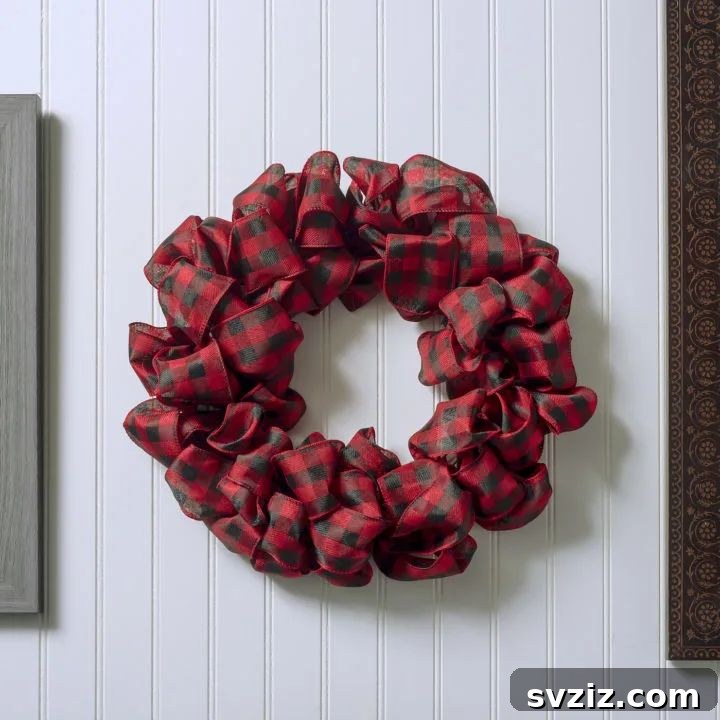 31 Cozy Farmhouse Christmas Inspirations 32 DIY ribbon wreath