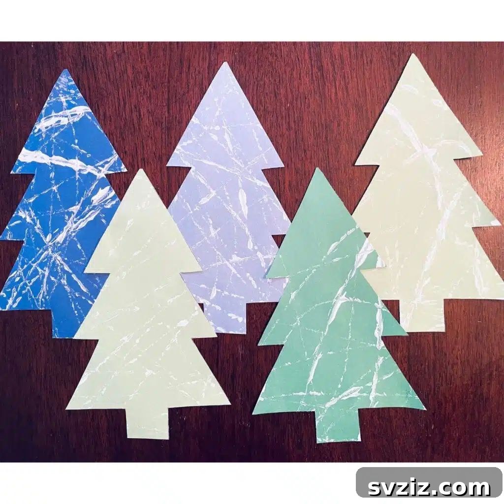 marble painted winter tree craft
