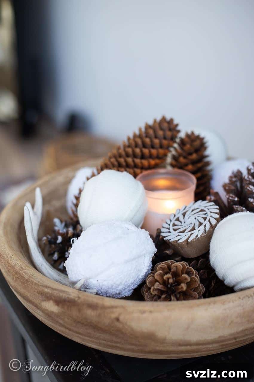 DIY fabric snowballs for a greener winter decoration