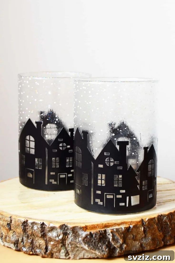 DIY winter village vases, creating a glowing village scene for cozy nights