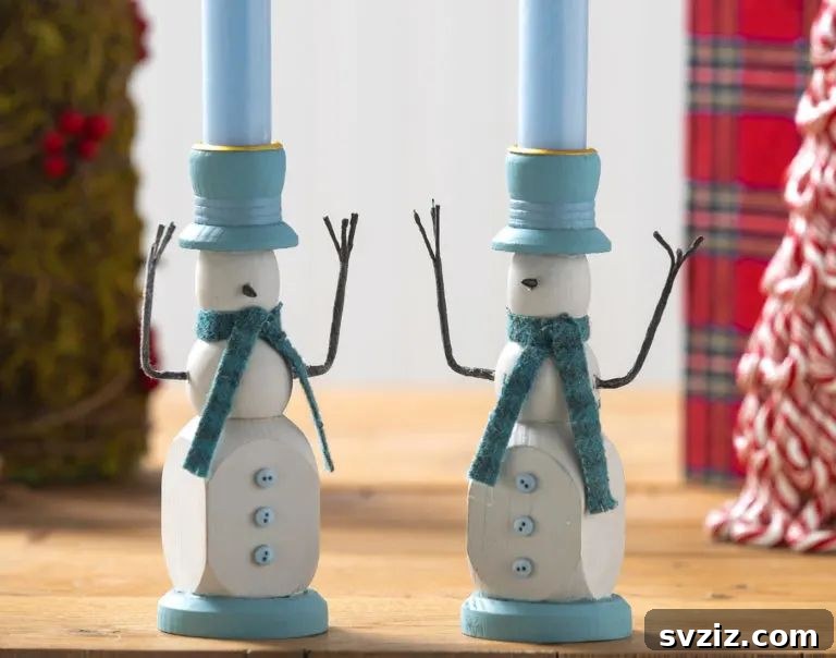 Hand-painted snowman candlestick holders as festive winter decor