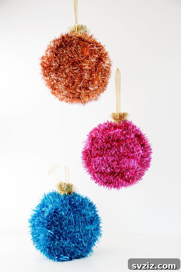 DIY Tinsel Covered Christmas Ornaments