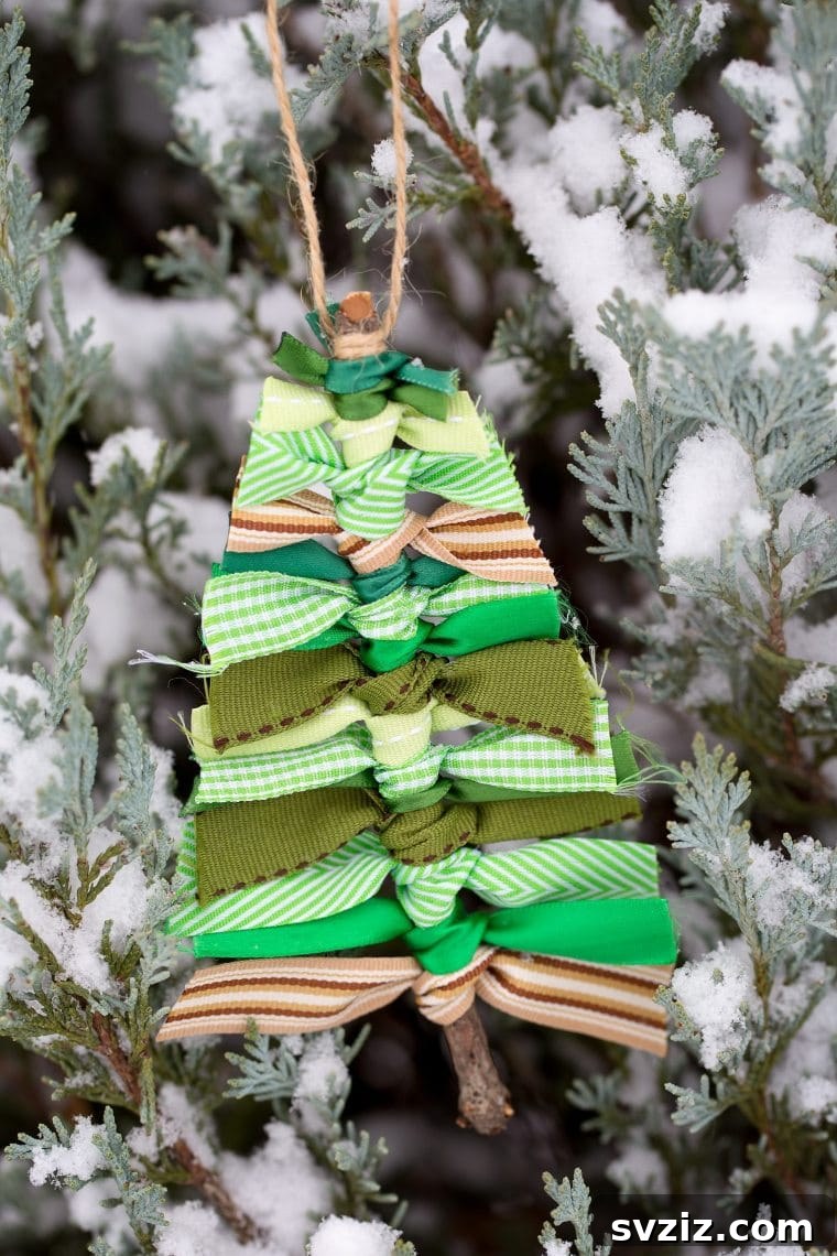 Handmade Ribbon Christmas Tree Ornaments from Scraps