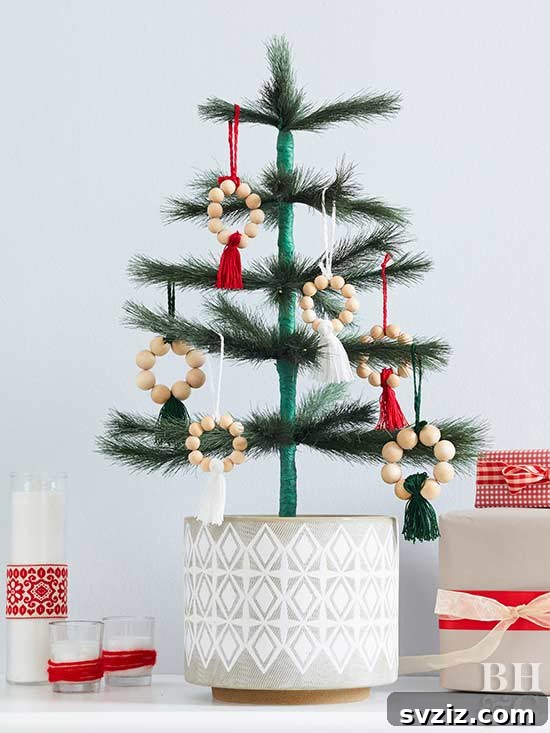 DIY Wooden Bead Hanging Christmas Ornaments with Tassels