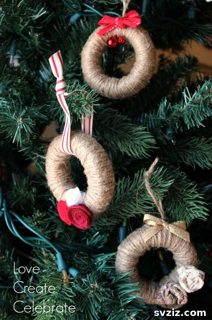 DIY Miniature Twine Wreath Christmas Ornaments
