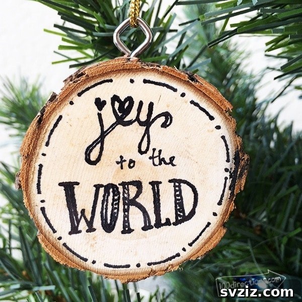 DIY Rustic Wood Slice Christmas Ornaments with Pen and Ink