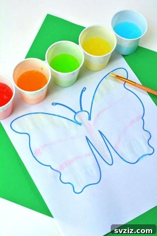 Unique painting with jellybeans craft, where jellybeans dissolve in water to create colorful, edible-safe paints for kids to use.