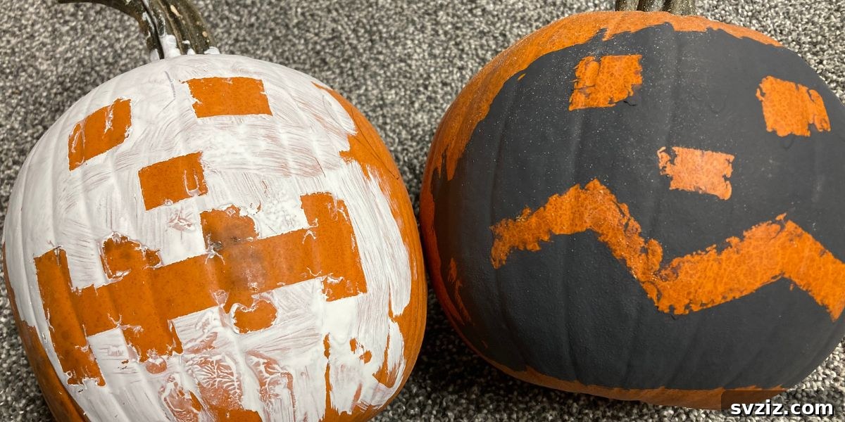 41 Amazing Pumpkin Creations 31 tape resist painted pumpkins