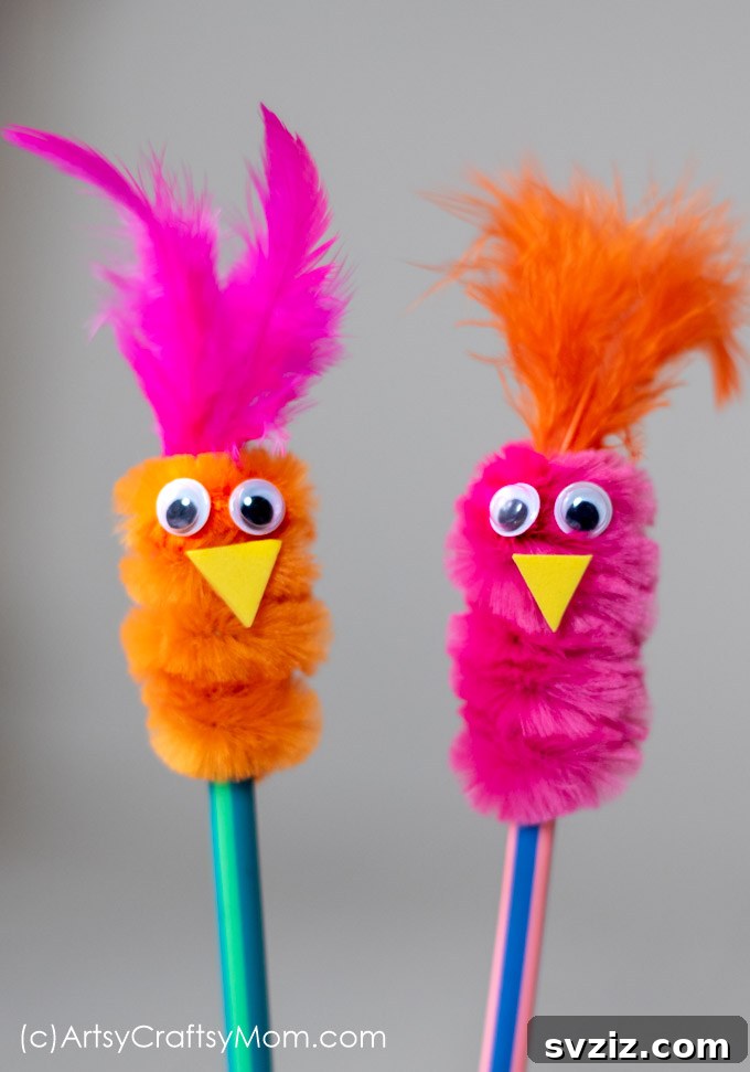 41 Brilliant Feather Projects 36 bird pencil topper