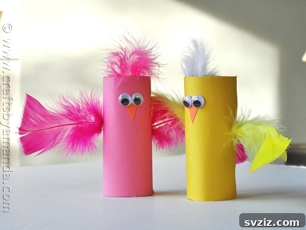 41 Brilliant Feather Projects 37 cardboard tube birds