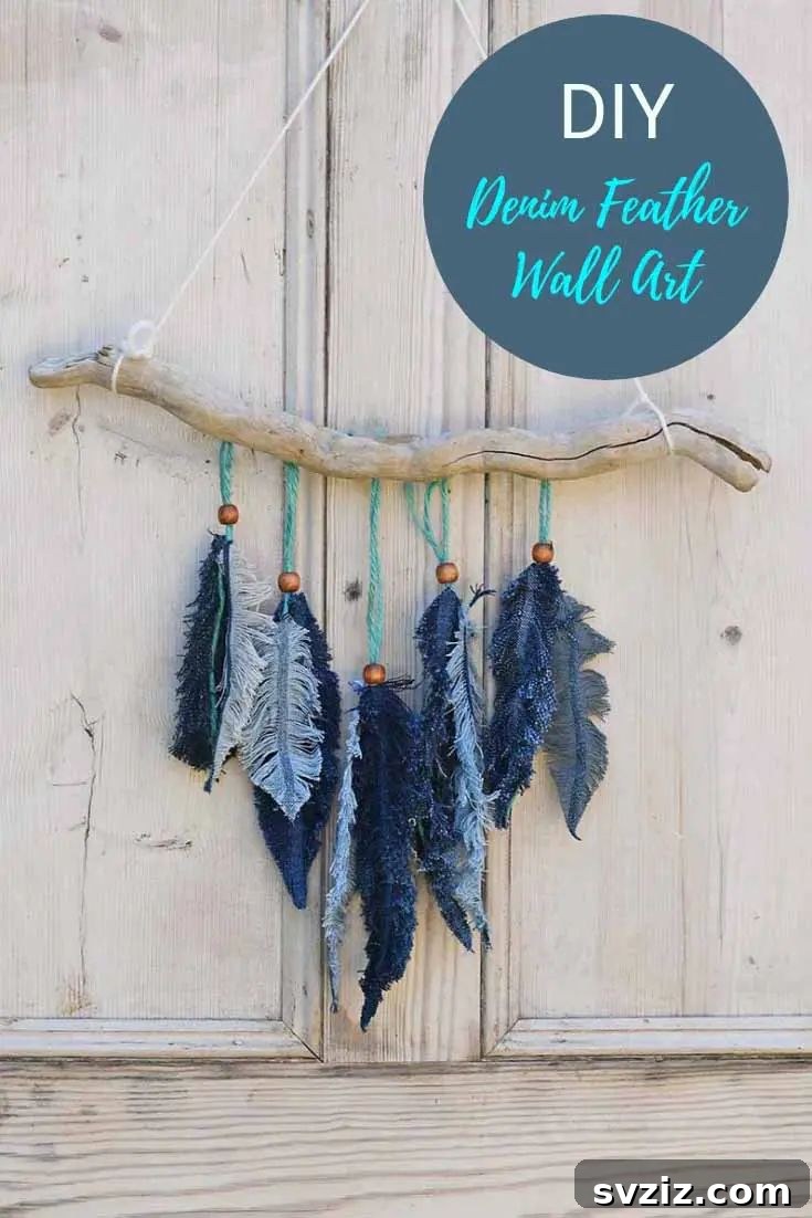 41 Brilliant Feather Projects 7 denim feather wall art
