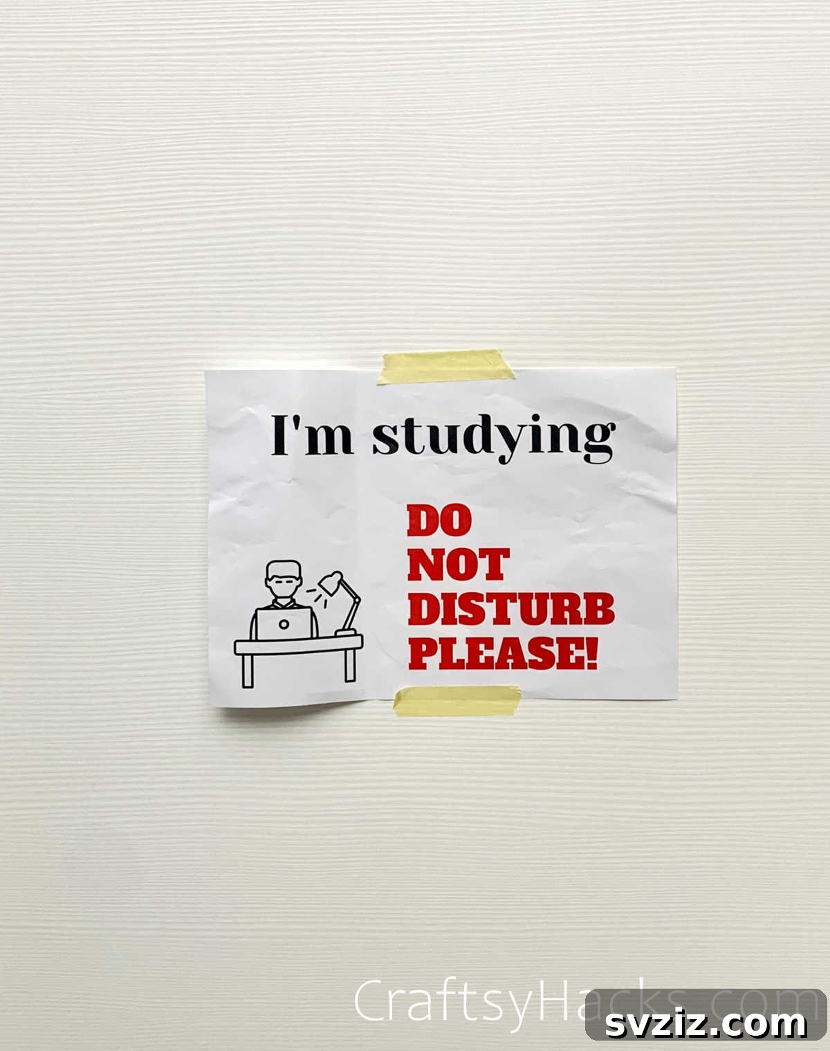 student study with "no disturb" sign