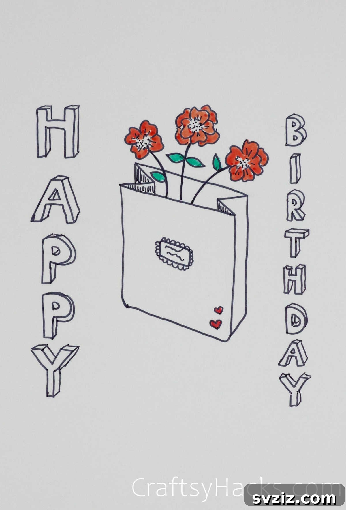 30 Inspiring Birthday Doodle Concepts 16 Flower happy birthday doodle with an envelope delivering roses