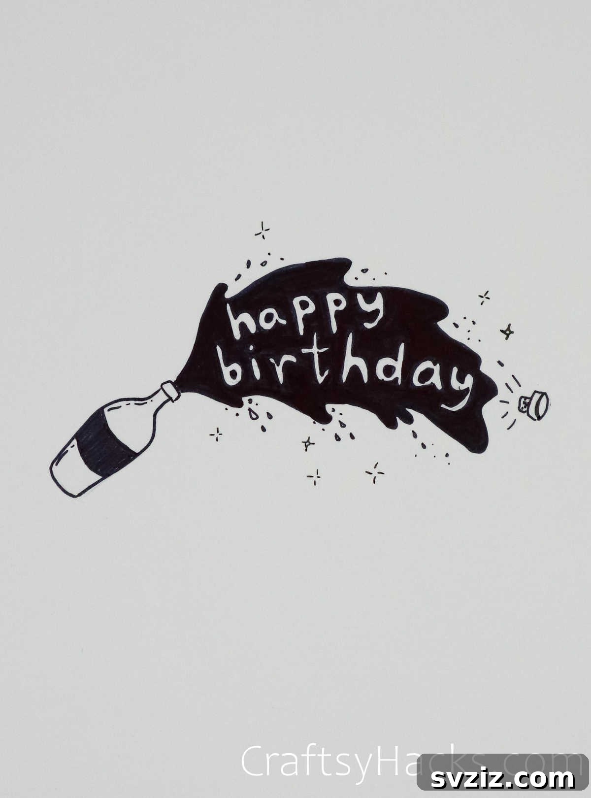 30 Inspiring Birthday Doodle Concepts 18 Champagne happy birthday doodle with a popping cork and bubbles