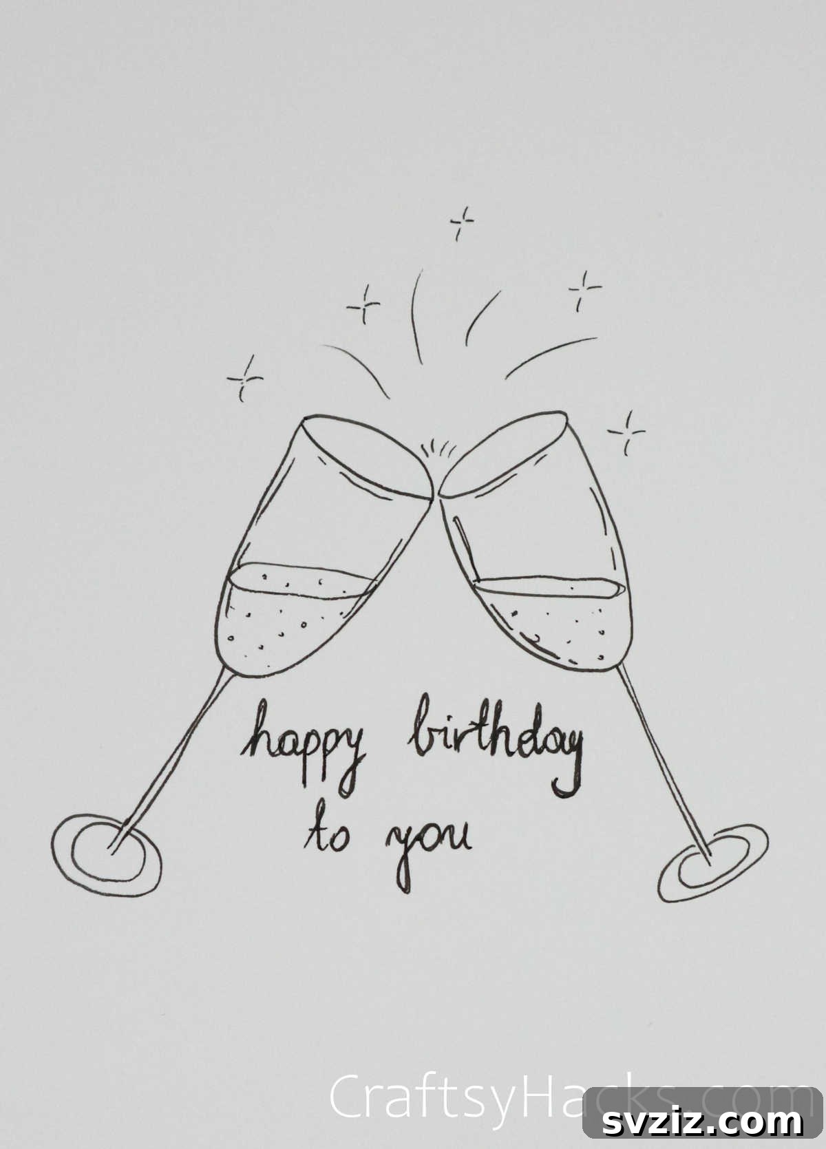 30 Inspiring Birthday Doodle Concepts 22 Cheers happy birthday doodle with two clinking glasses