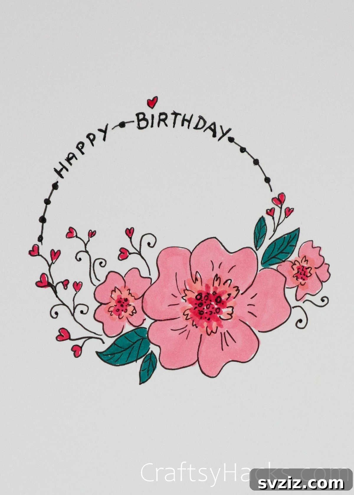 30 Inspiring Birthday Doodle Concepts 23 Floral happy birthday doodle in a wreath formation
