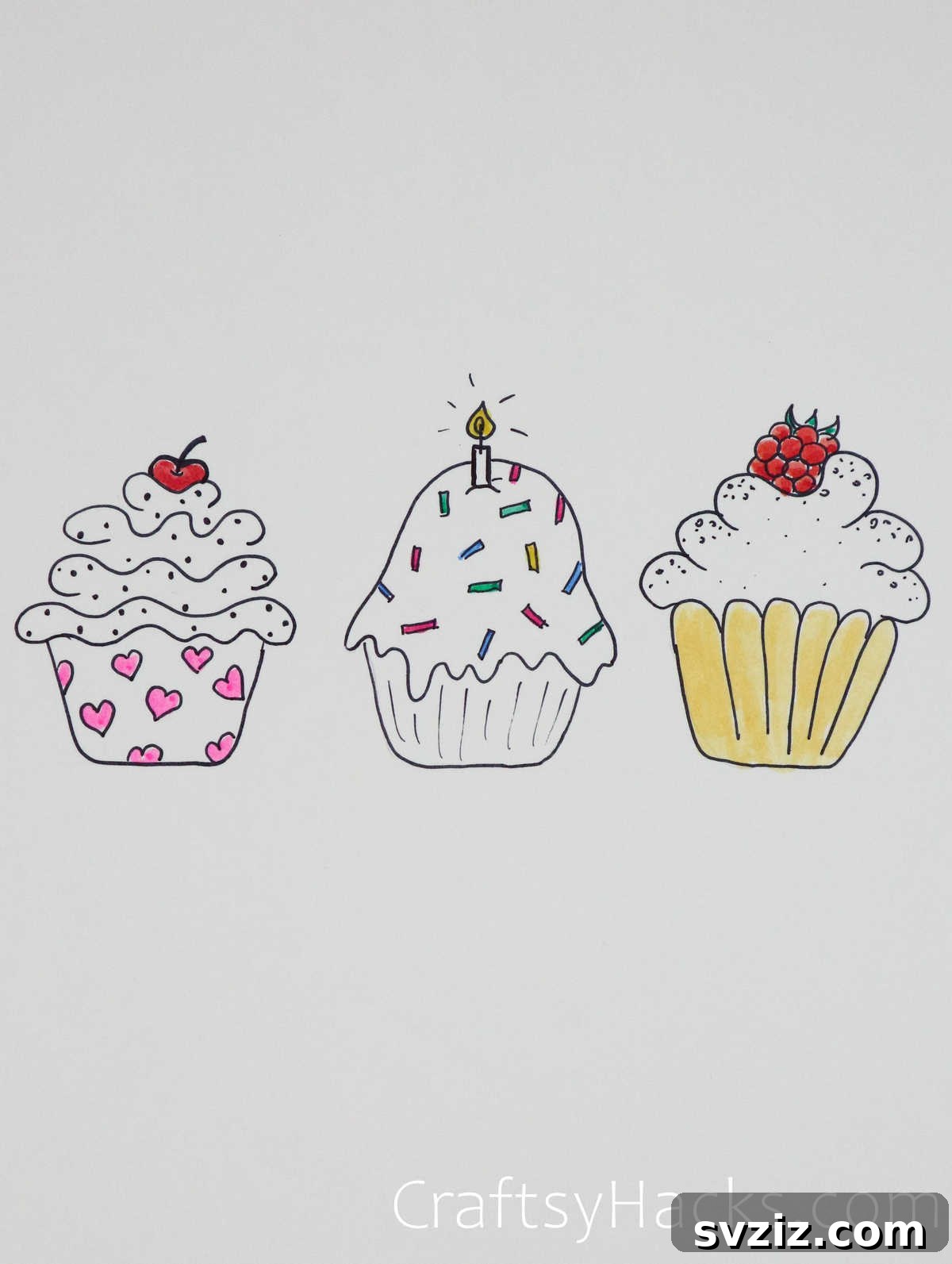 30 Inspiring Birthday Doodle Concepts 24 Birthday cupcakes doodle with various toppings and decorations