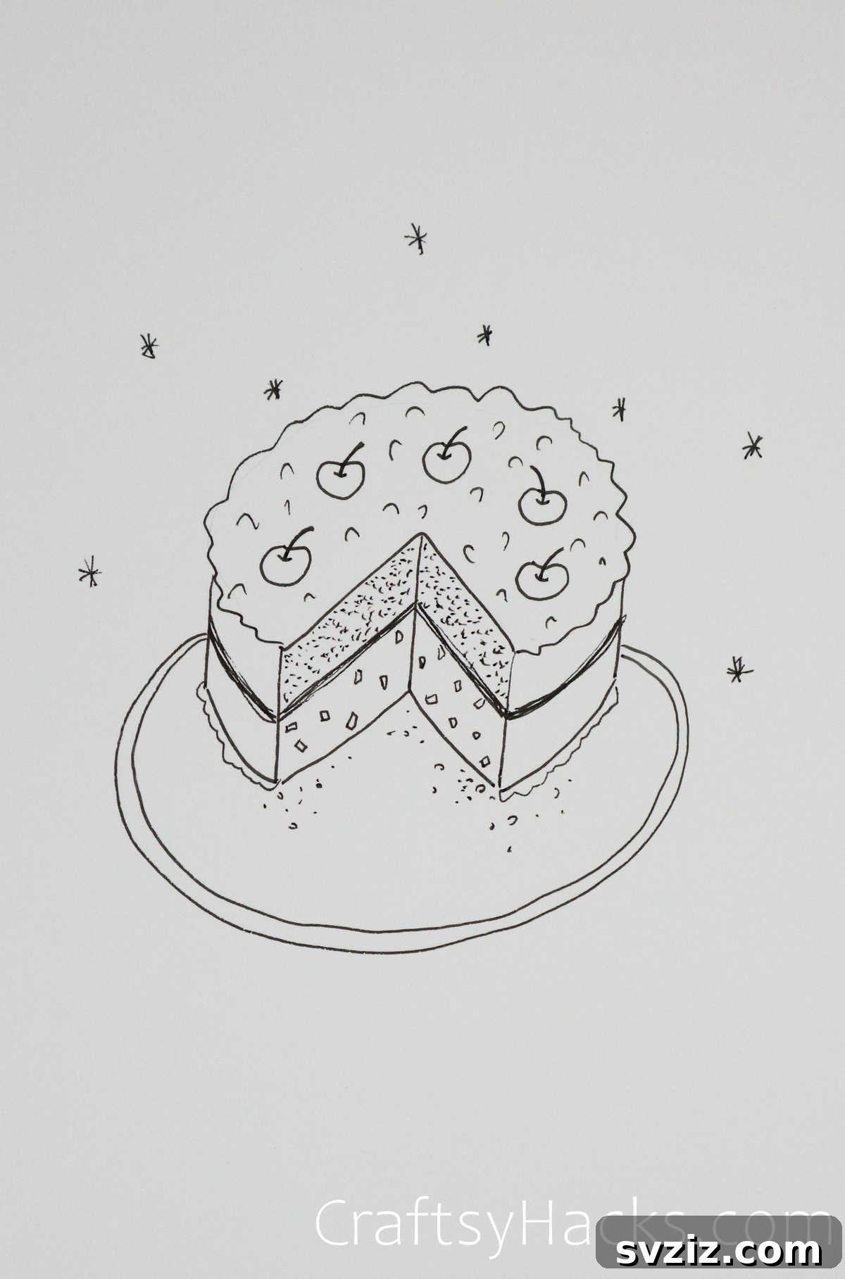 30 Inspiring Birthday Doodle Concepts 26 Cherry on cake happy birthday doodle with a slice of cake