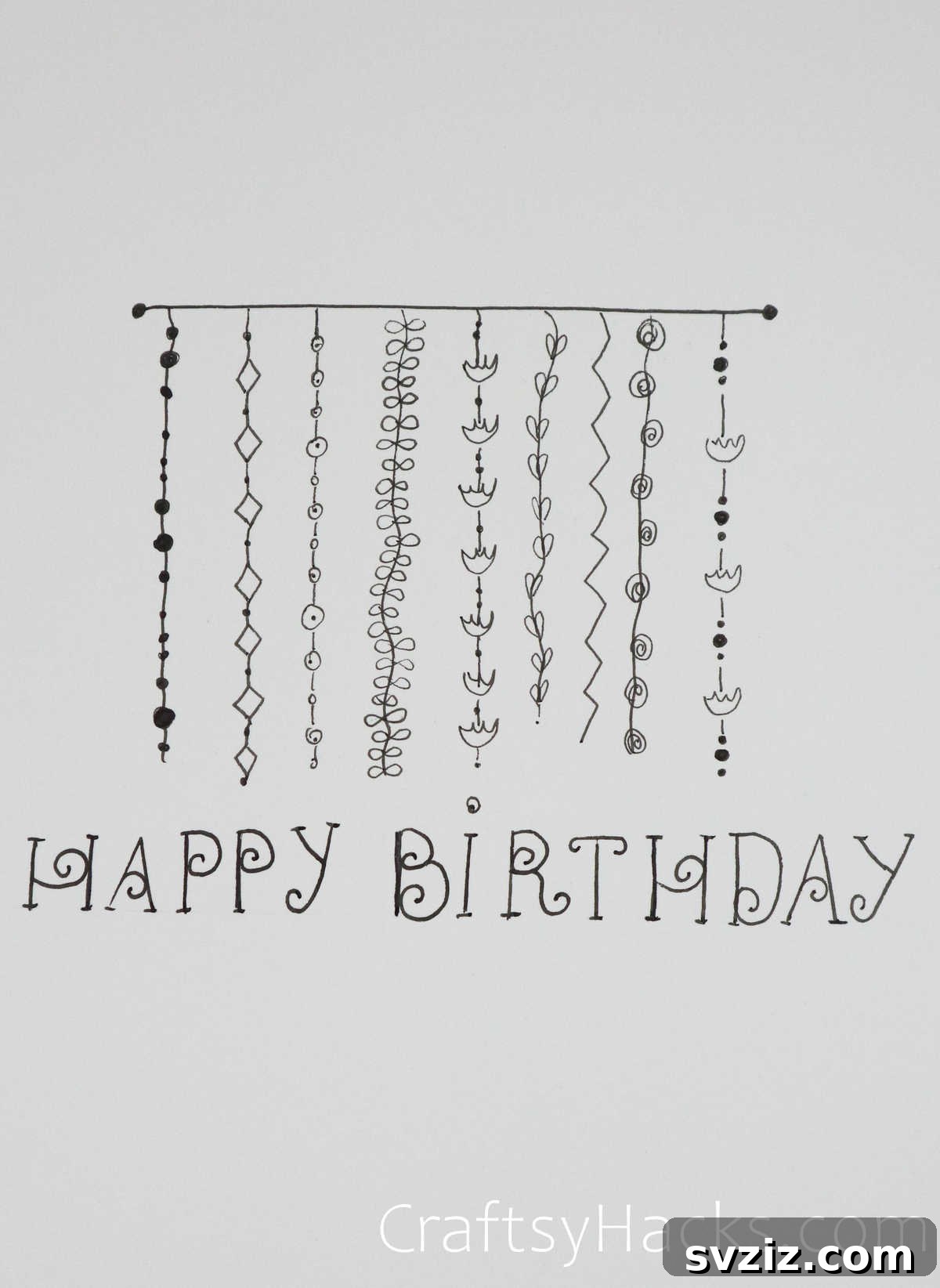 30 Inspiring Birthday Doodle Concepts 27 Textural happy birthday doodle with varied patterns and strings