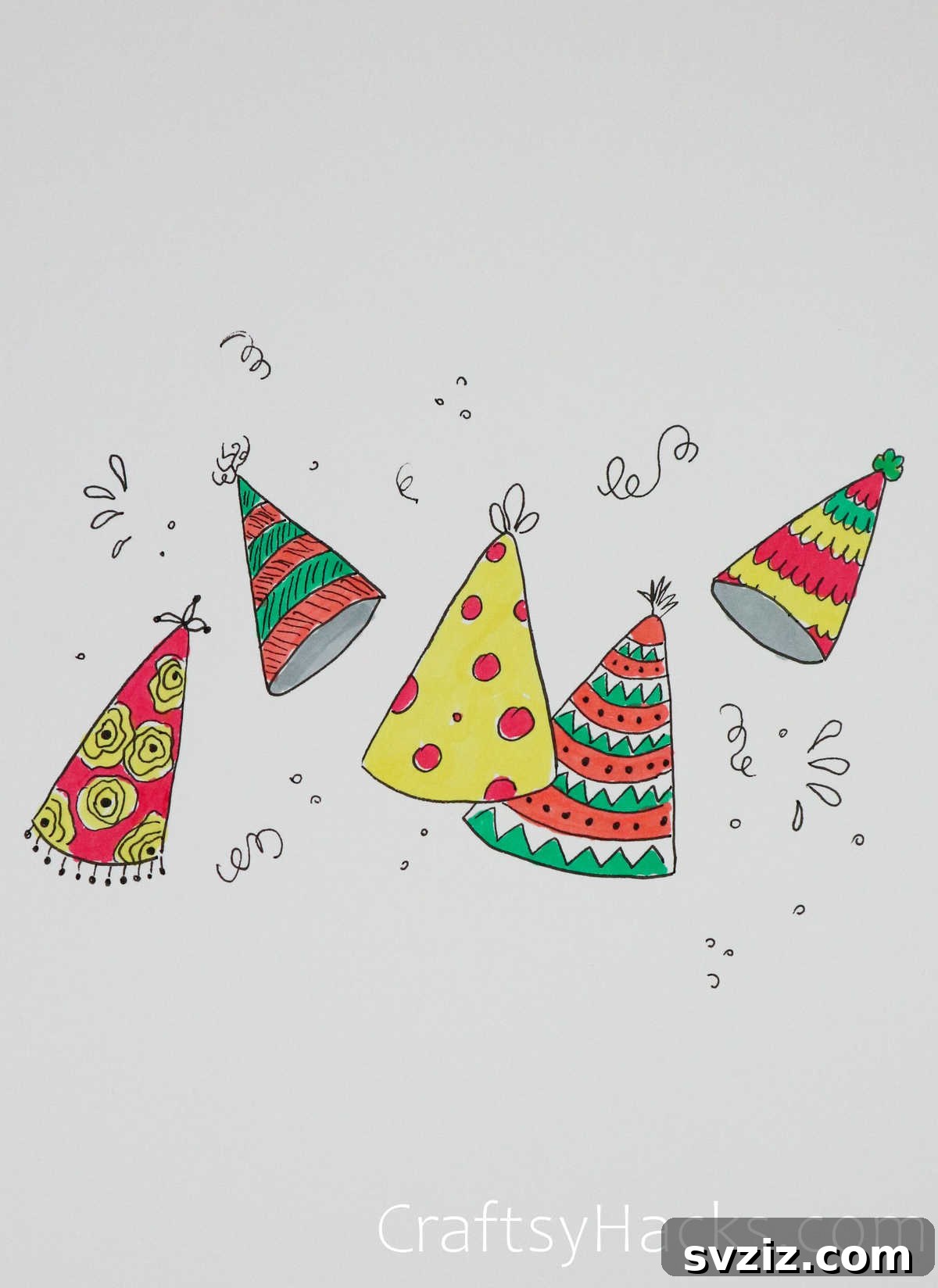 30 Inspiring Birthday Doodle Concepts 28 Party hats happy birthday doodle with diverse textures