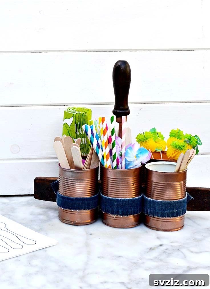 31 Brilliant Copper Designs 11 DIY copper and denim craft caddy for organizing supplies