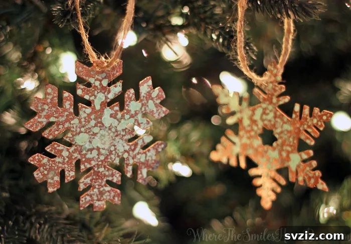 31 Brilliant Copper Designs 29 DIY faux aged copper snowflake ornaments, perfect for holiday decor