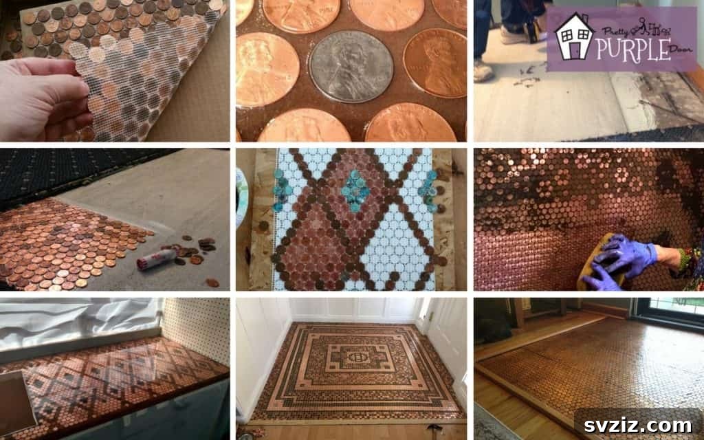 31 Brilliant Copper Designs 4 Decorative copper penny floor for unique home interiors