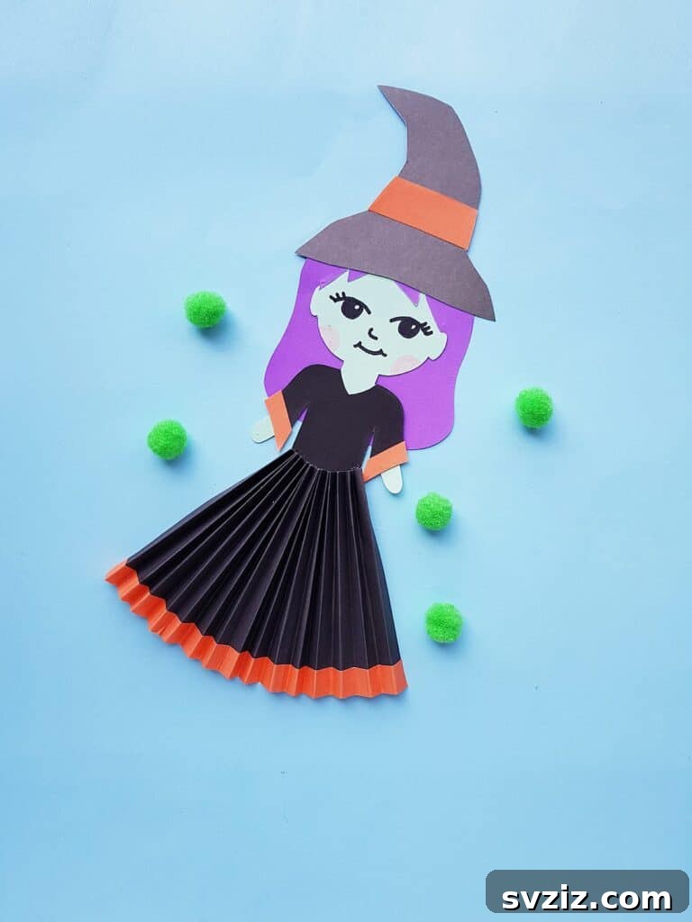 Charming and Eerie Witch Craft Projects 12 A simple paper witch craft for Halloween.