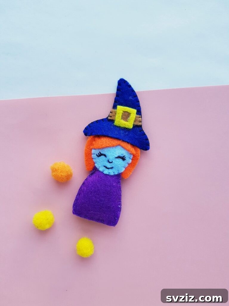 Charming and Eerie Witch Craft Projects 18 A charming felt witch craft with intricate details.