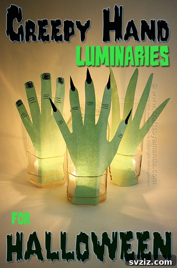 Charming and Eerie Witch Craft Projects 26 Spooky creepy hand luminaries glowing in the dark for Halloween.