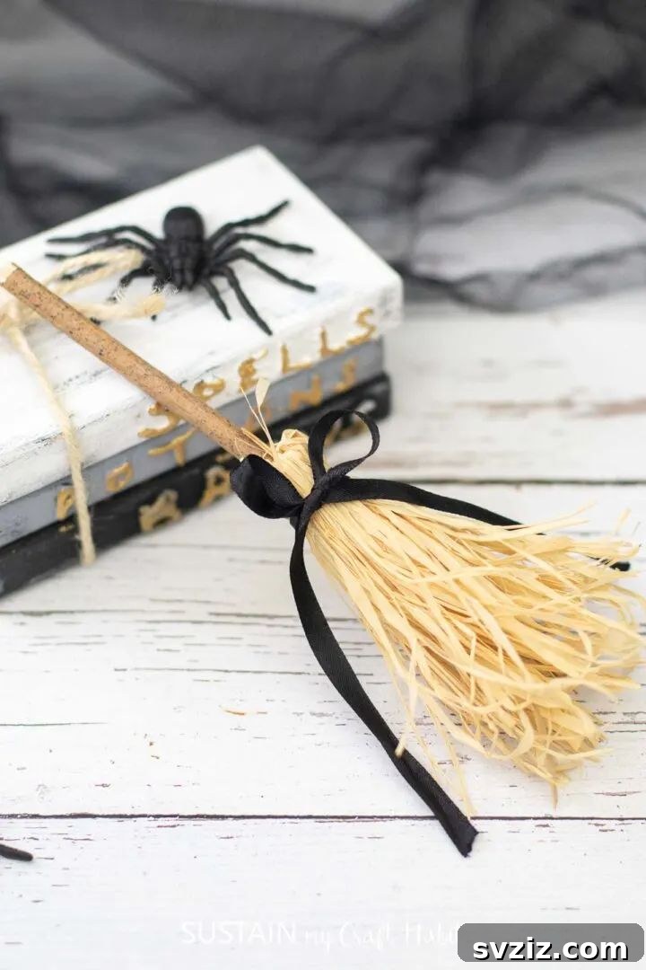 Charming and Eerie Witch Craft Projects 28 An adorable mini witch broom craft, perfect for tiered tray decor.