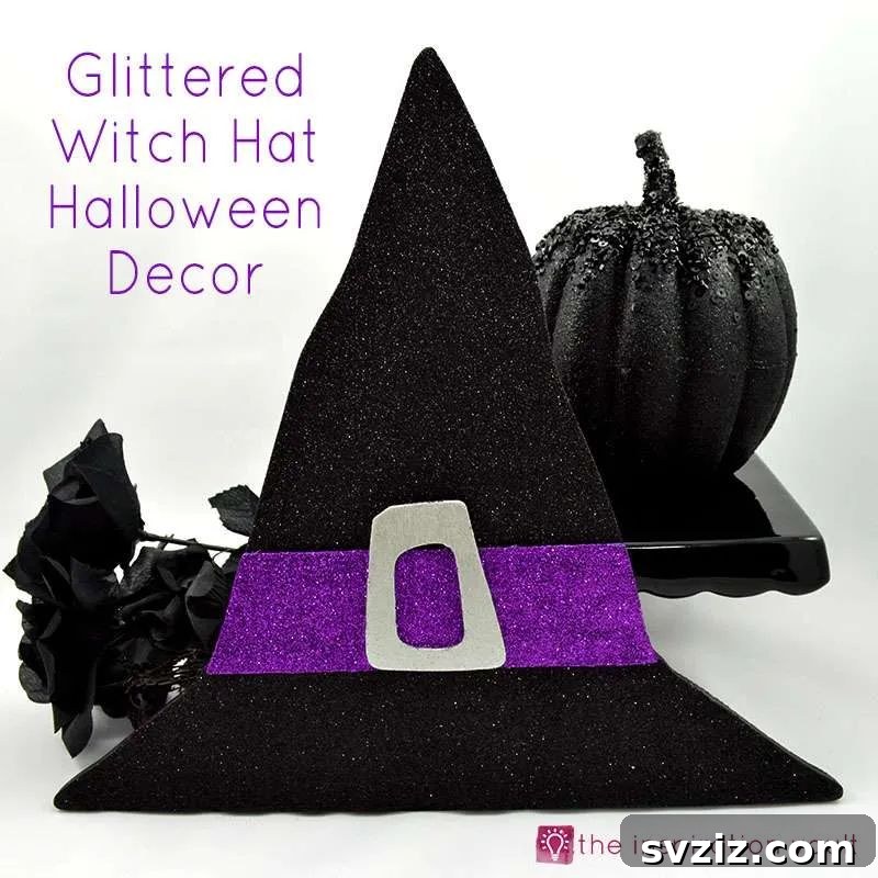 Charming and Eerie Witch Craft Projects 31 A shimmering glittered witch hat Halloween decoration.