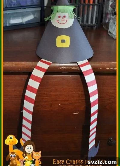 Charming and Eerie Witch Craft Projects 41 A simple and colorful paper witch craft designed for preschoolers.